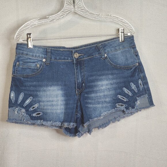 Rue21 Pants - Rue21 Medium Wash Sunshine Cut Out Cotton Poly Viscose Span Cut Off Shorts Sz 12